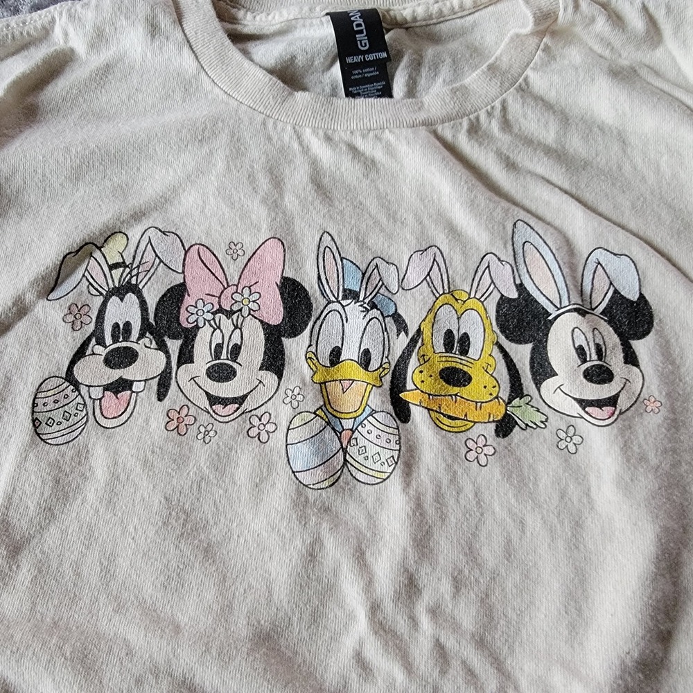 Gildan Disney T-Shirt Kids Small Cream Good Easter Mickey Minnie Bunny Ears 747